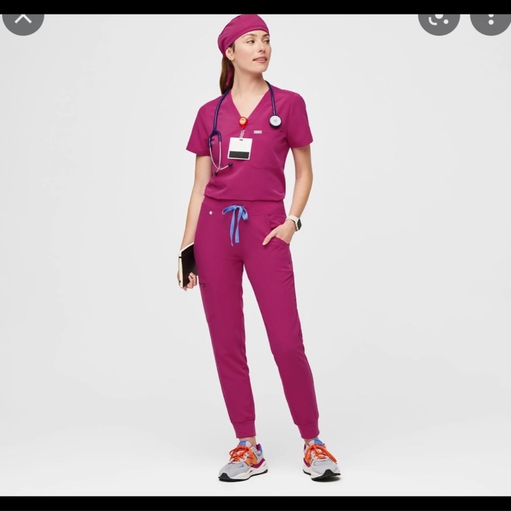 FIGS raspberry sorbet high waisted zamora joggers